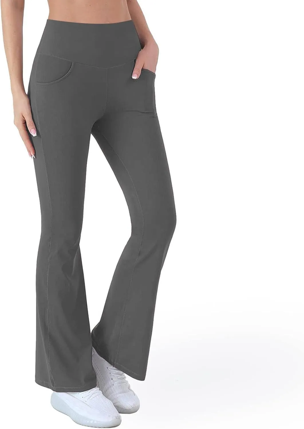 Flared Leggings for Women Trendy High Waist Tummy Control Yoga Pants Casual Comfy Gym Workout Trousers with Pockets