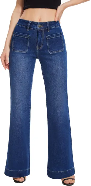 FLYING BANANA Women's Flare High Waisted Bell Bottom Wide Leg Jeans Baggy Stretch Trendy Denim with Pockets