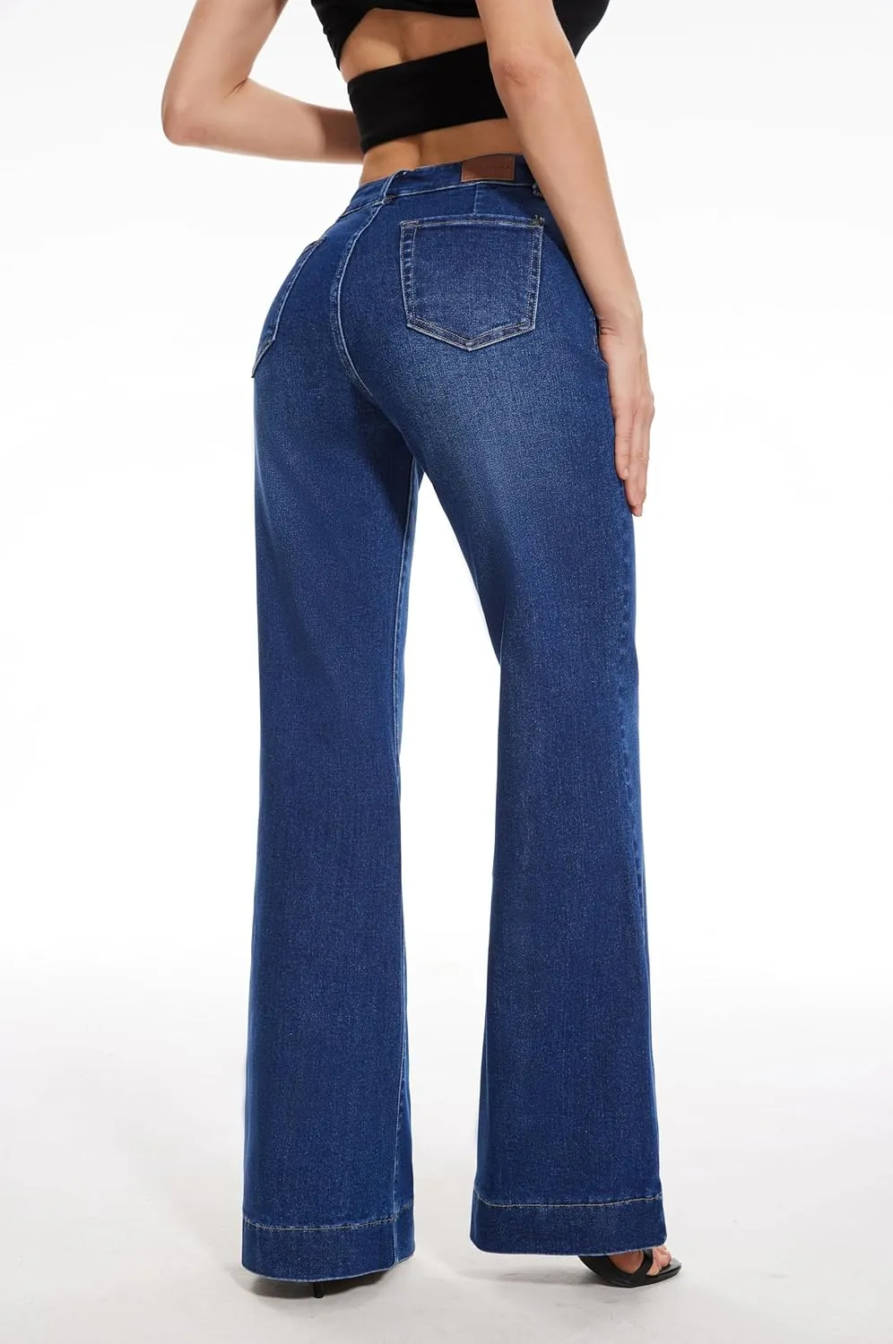 FLYING BANANA Women's Flare High Waisted Bell Bottom Wide Leg Jeans Baggy Stretch Trendy Denim with Pockets