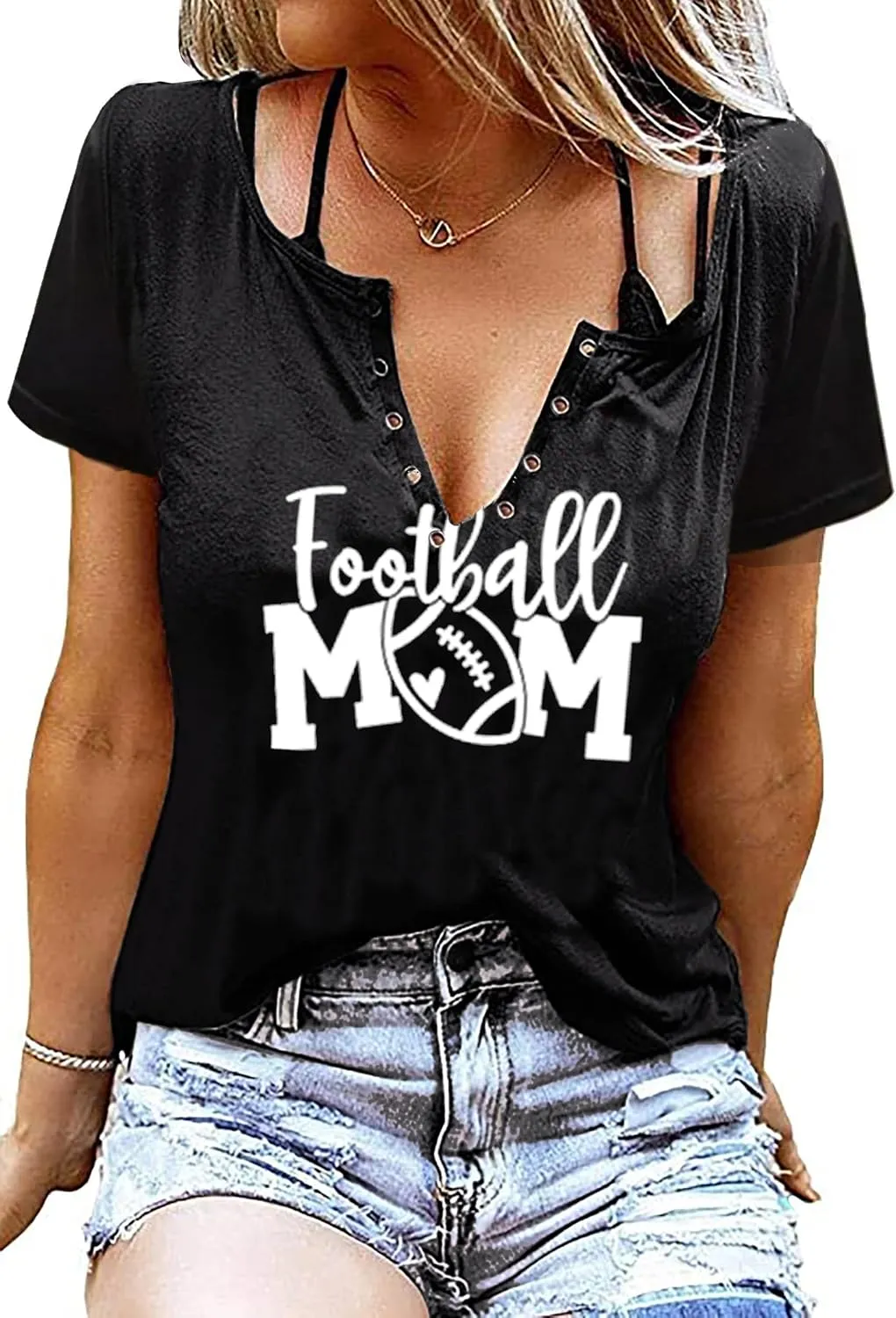 Game Day Outfits Shirts Women V Neck Football Graphic Tee Tops Funny Football Game Day Shirts for Teen Girls