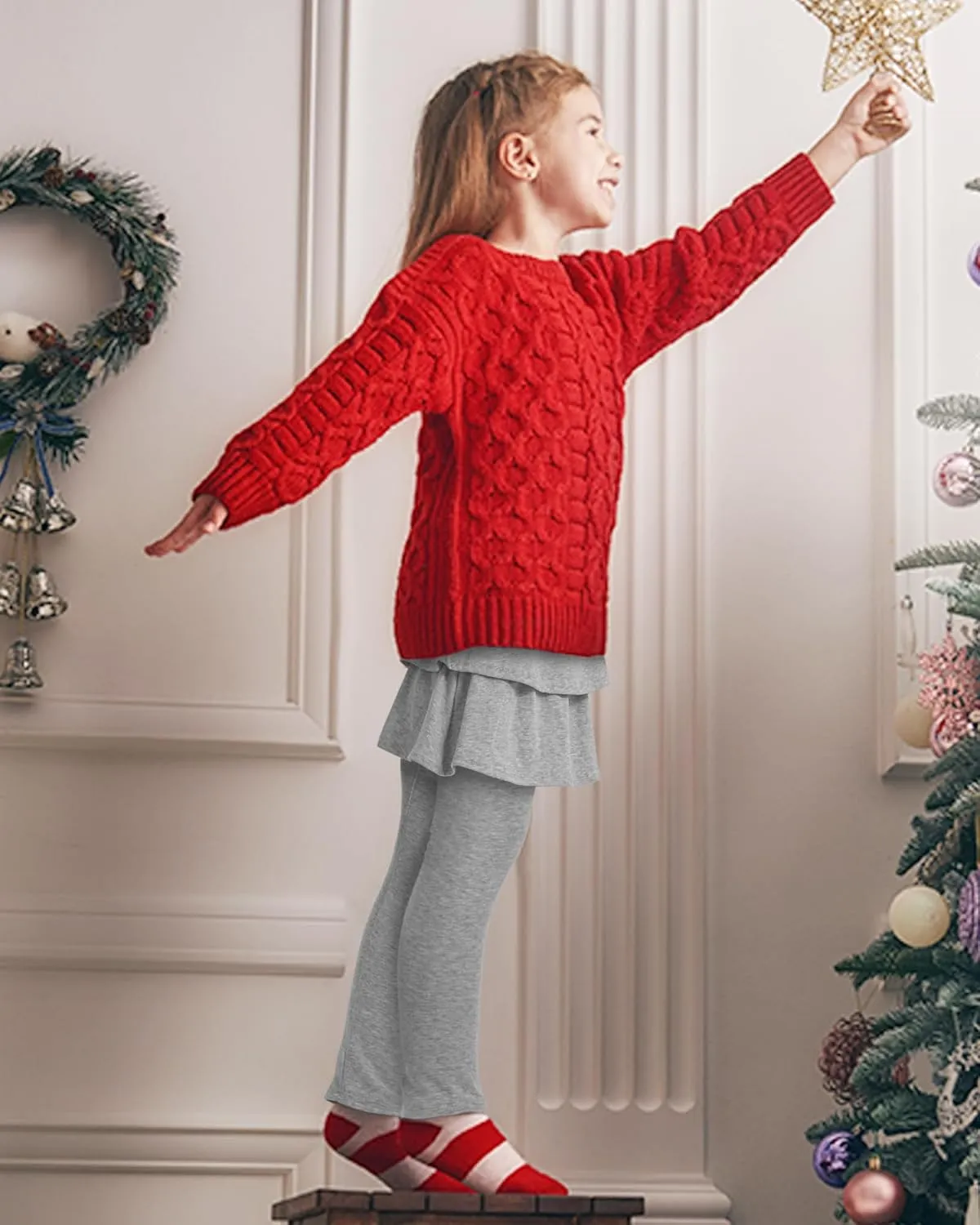 Girls Leggings with Skirts School Uniform Athletic Stretchy Tutu Pants Kids Warm Ruffle Clothes 2-Pack