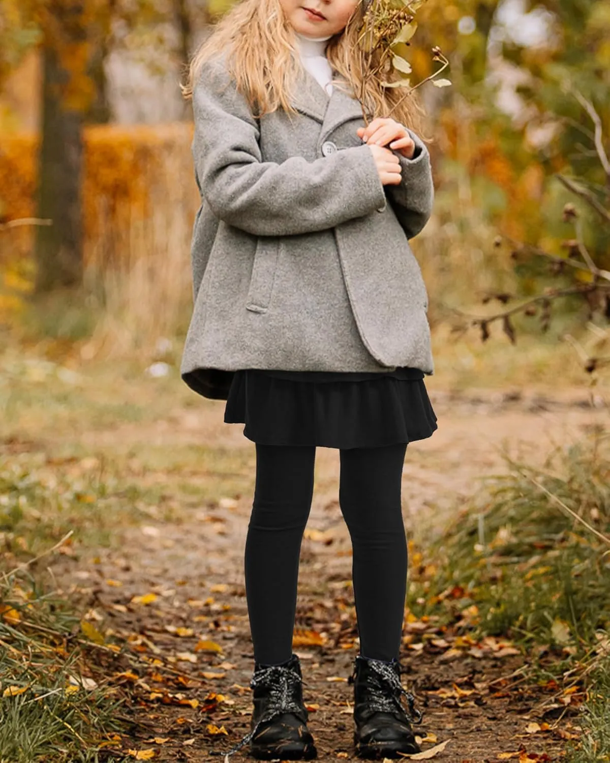 Girls Leggings with Skirts School Uniform Athletic Stretchy Tutu Pants Kids Warm Ruffle Clothes 2-Pack