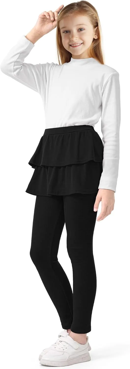 Girls Leggings with Skirts School Uniform Athletic Stretchy Tutu Pants Kids Warm Ruffle Clothes 2-Pack