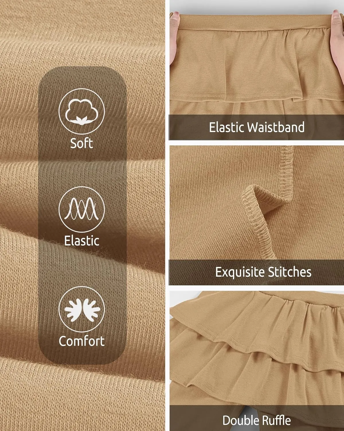 Girls Leggings with Skirts School Uniform Athletic Stretchy Tutu Pants Kids Warm Ruffle Clothes 2-Pack