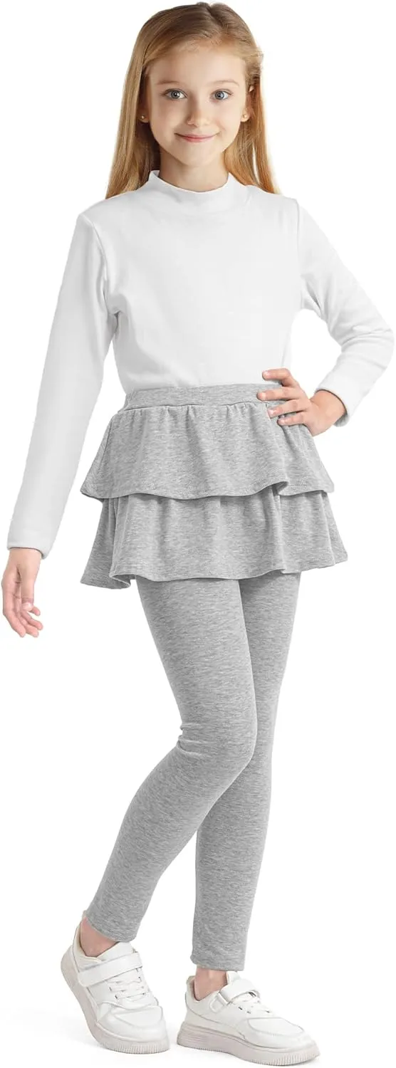 Girls Leggings with Skirts School Uniform Athletic Stretchy Tutu Pants Kids Warm Ruffle Clothes 2-Pack