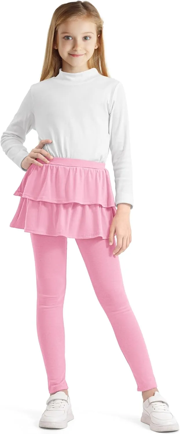 Girls Leggings with Skirts School Uniform Athletic Stretchy Tutu Pants Kids Warm Ruffle Clothes 2-Pack
