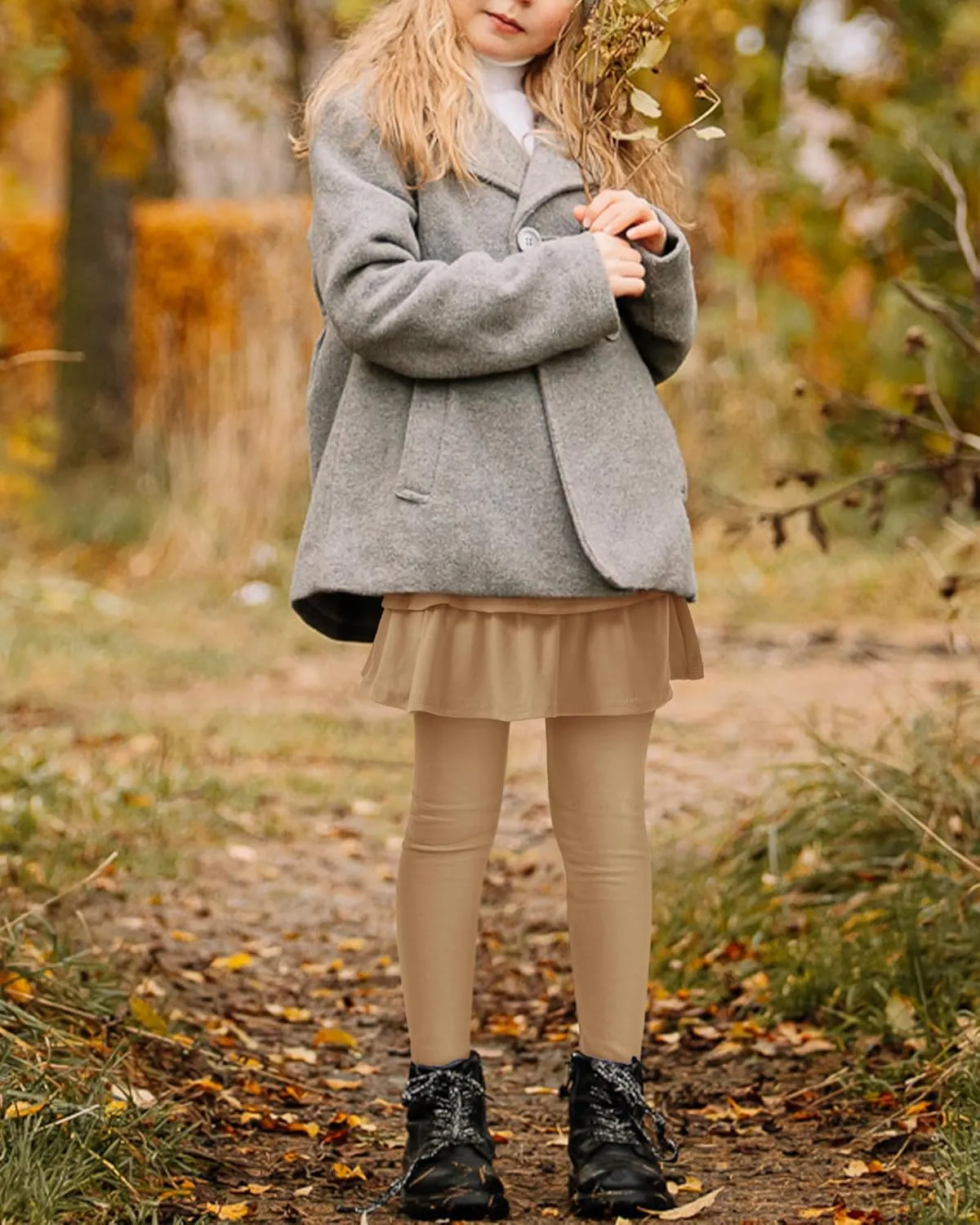 Girls Leggings with Skirts School Uniform Athletic Stretchy Tutu Pants Kids Warm Ruffle Clothes 2-Pack