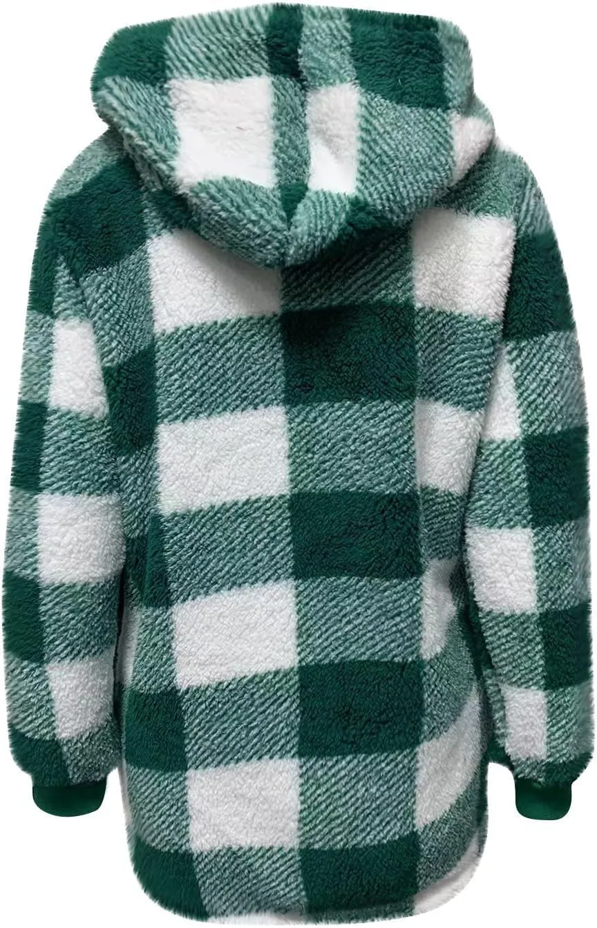 GOFULY Coats For Women Winter Soft Plush Hoodie Full Zip Fall Sherpa Jackets 2024 Plaid Cardigan With Pockets Outfits Trendy