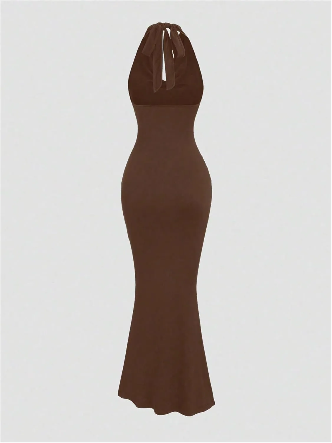 GORGLITTER Women's Backless Bow Halter Bodycon Fishtail Maxi Dress Cowl Neck Ruched Summer Graduation Long Sundresses
