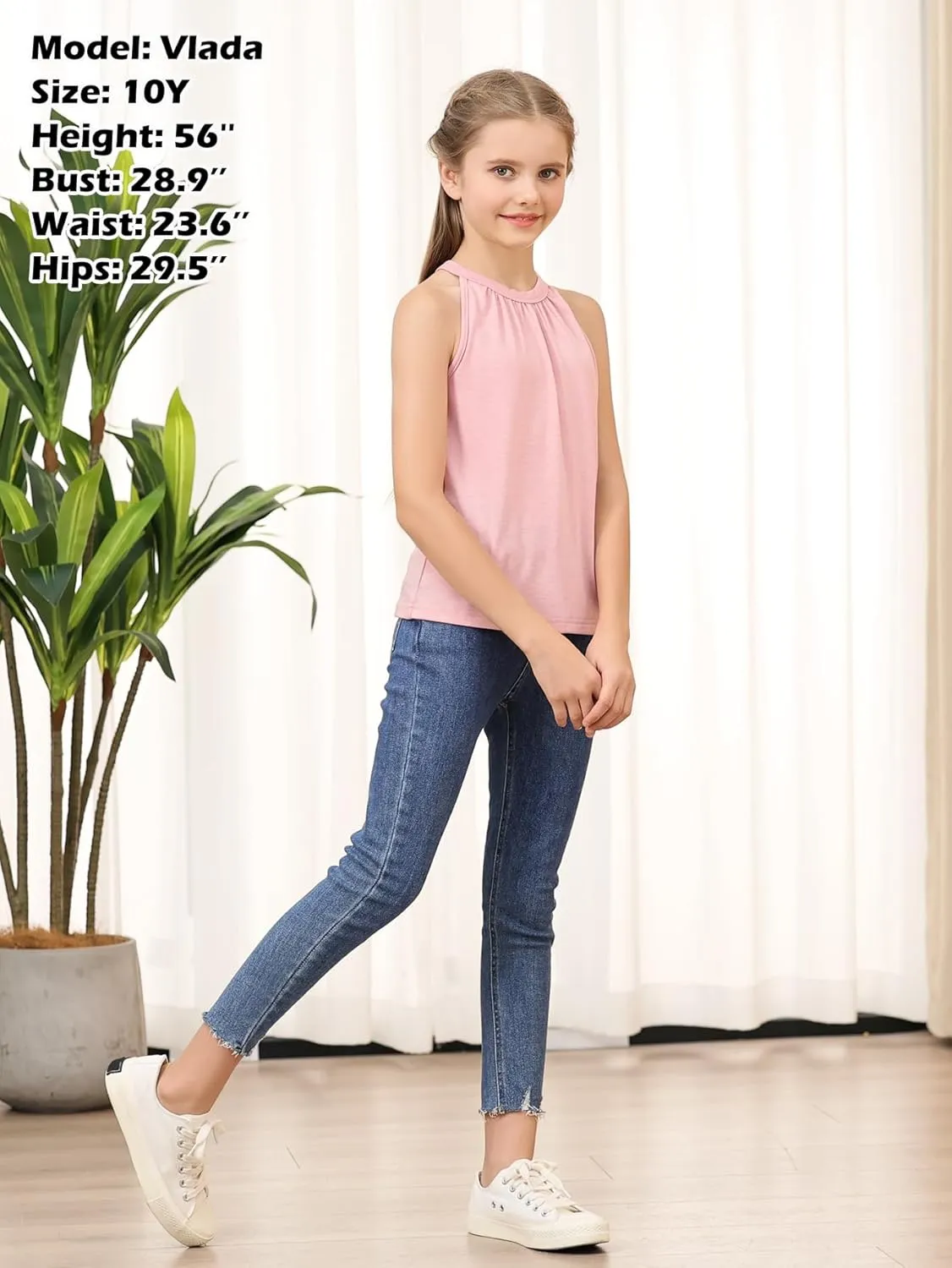 GORLYA 2 Pack Girls Halter Neck Summer Sleeveless Shirt Multipacks Casual Curvy Tank Tops for 6-14Y