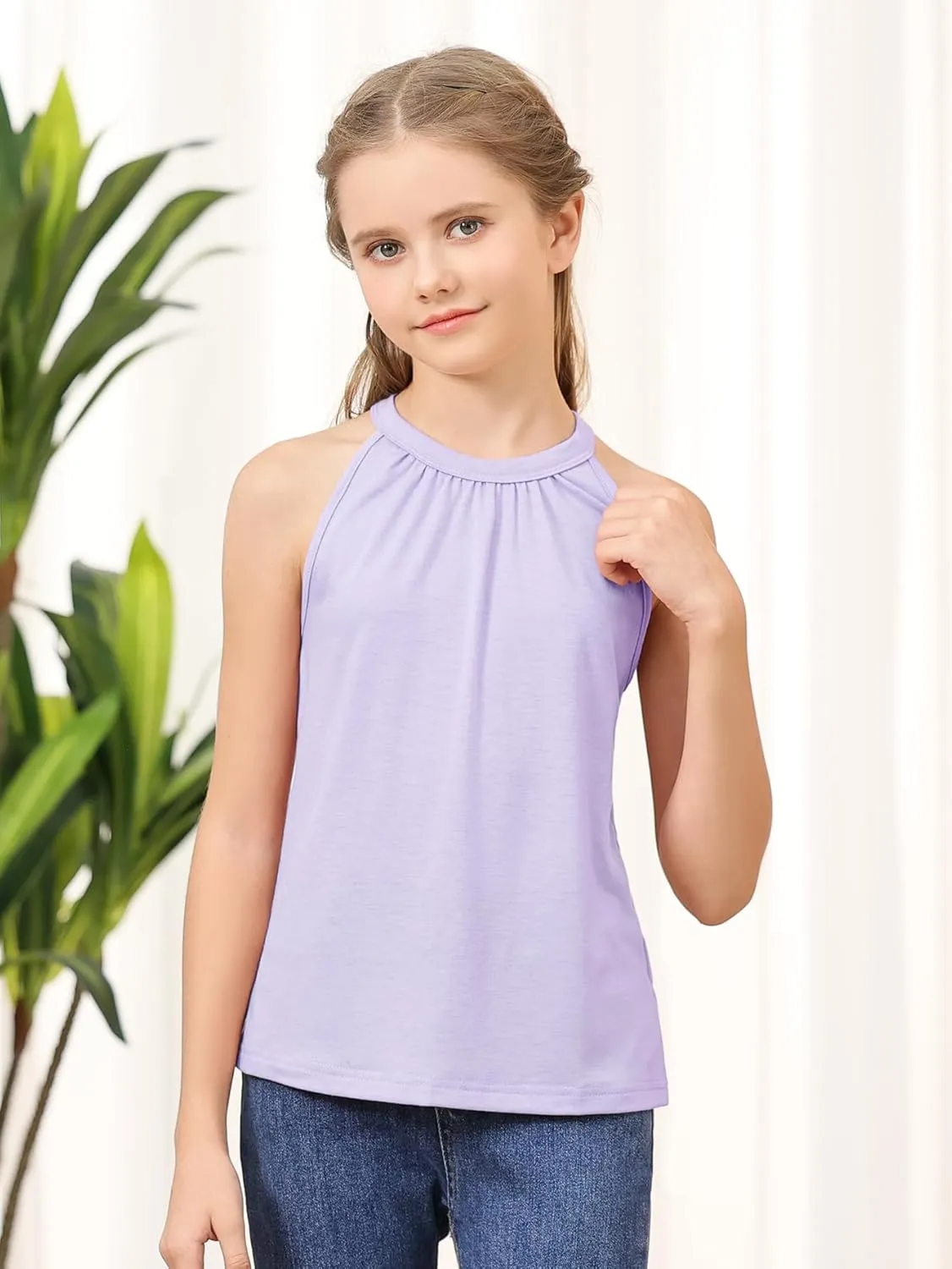 GORLYA 2 Pack Girls Halter Neck Summer Sleeveless Shirt Multipacks Casual Curvy Tank Tops for 6-14Y