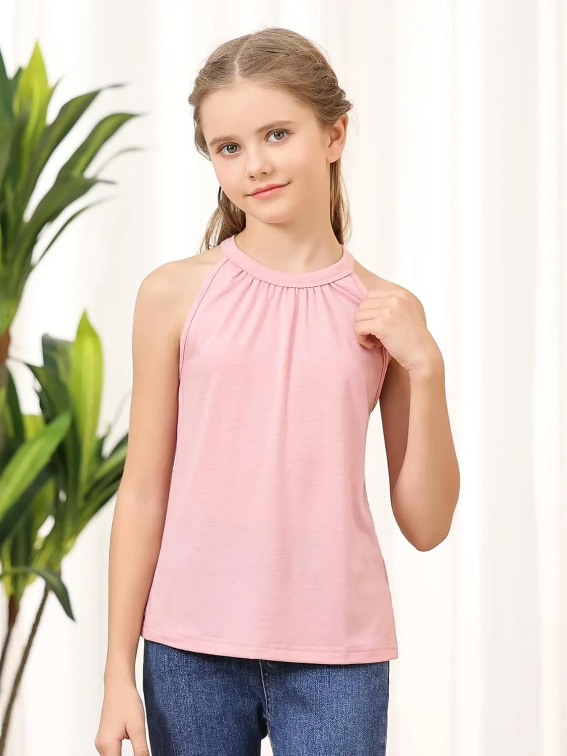GORLYA 2 Pack Girls Halter Neck Summer Sleeveless Shirt Multipacks Casual Curvy Tank Tops for 6-14Y
