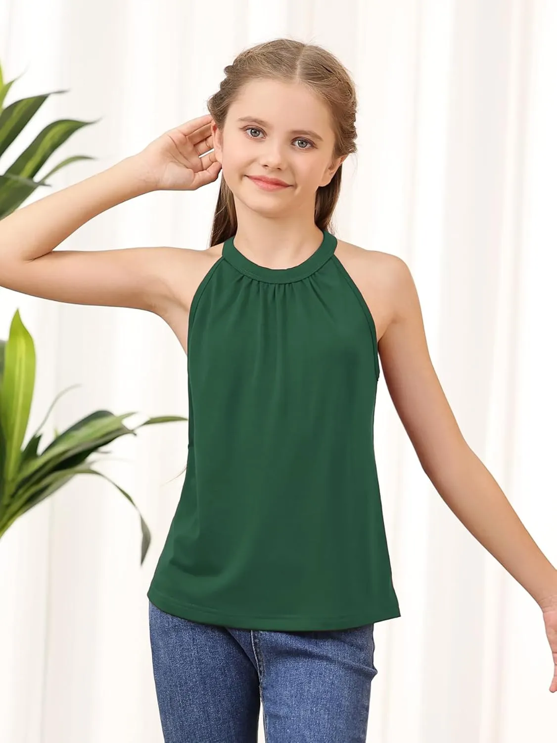 GORLYA 2 Pack Girls Halter Neck Summer Sleeveless Shirt Multipacks Casual Curvy Tank Tops for 6-14Y
