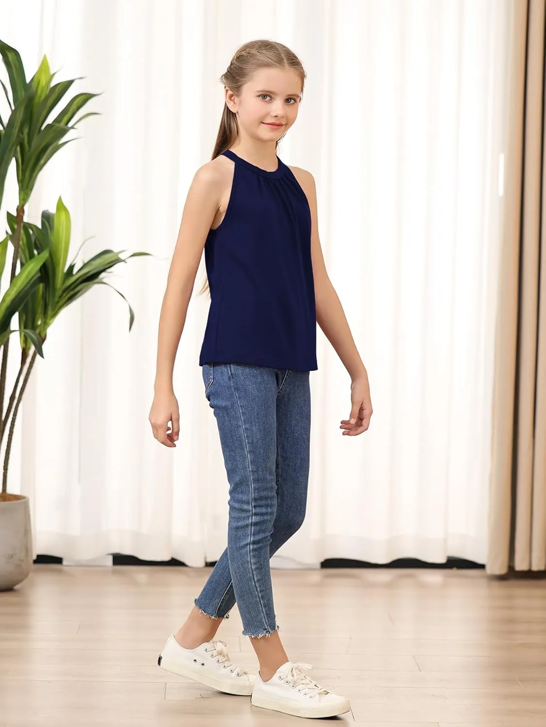 GORLYA 2 Pack Girls Halter Neck Summer Sleeveless Shirt Multipacks Casual Curvy Tank Tops for 6-14Y