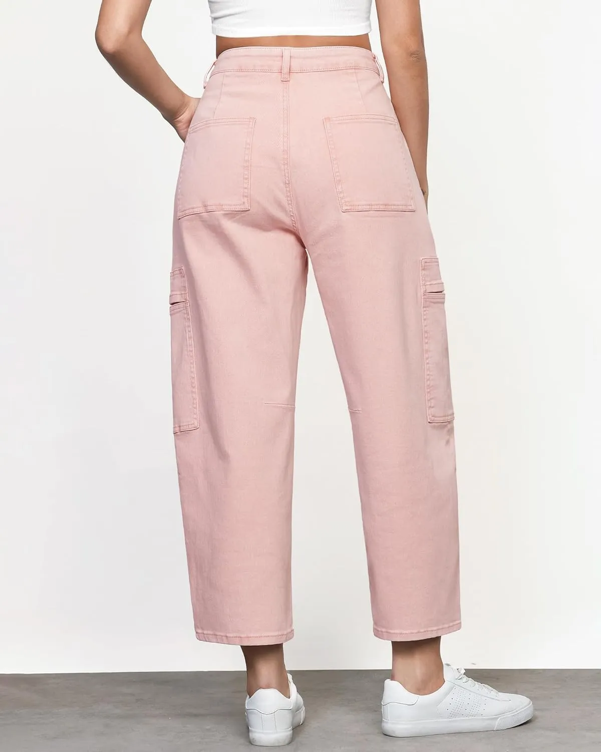 GRAPENT Barrel Jeans for Women Trendy High Waisted Cropped Cargo Pocket Baggy Stretch Denim Pants Wide Leg Tapered Jeans