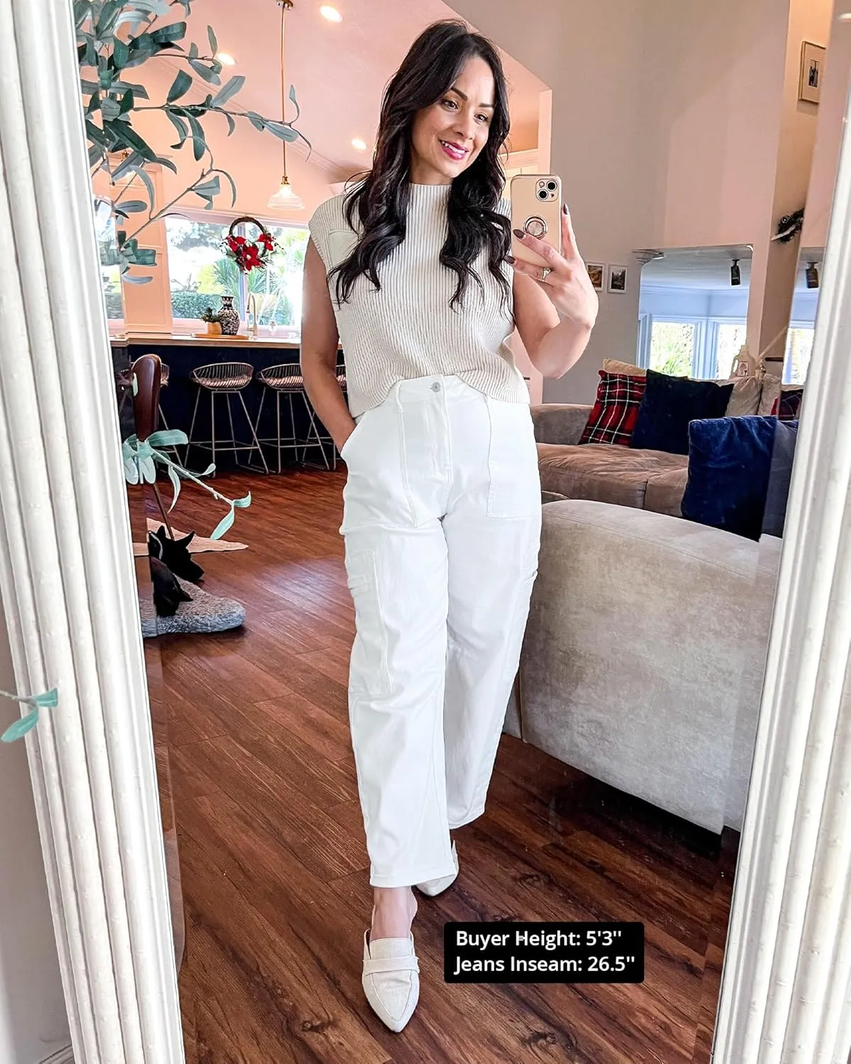 GRAPENT Barrel Jeans for Women Trendy High Waisted Cropped Cargo Pocket Baggy Stretch Denim Pants Wide Leg Tapered Jeans