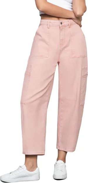 GRAPENT Barrel Jeans for Women Trendy High Waisted Cropped Cargo Pocket Baggy Stretch Denim Pants Wide Leg Tapered Jeans