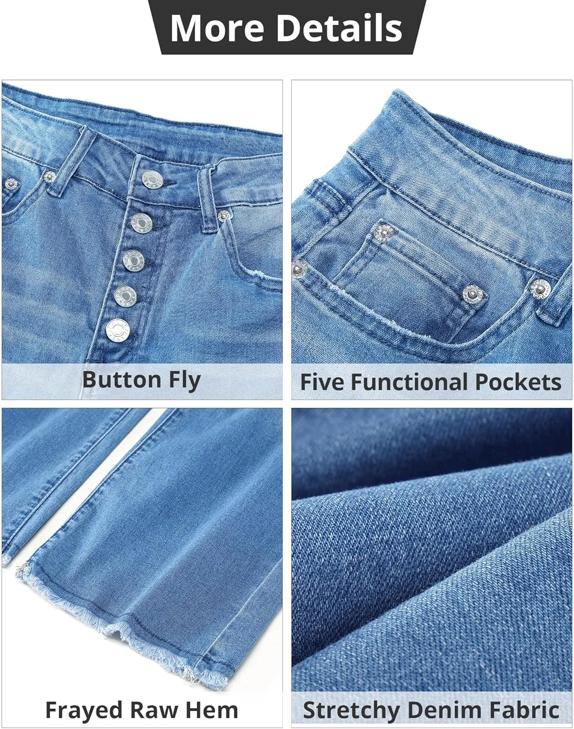 GRAPENT Capri Jeans for Women Trendy High Waisted Wide Leg Flare Button Fly Stretchy Denim Pants Raw Hem Cropped Jeans