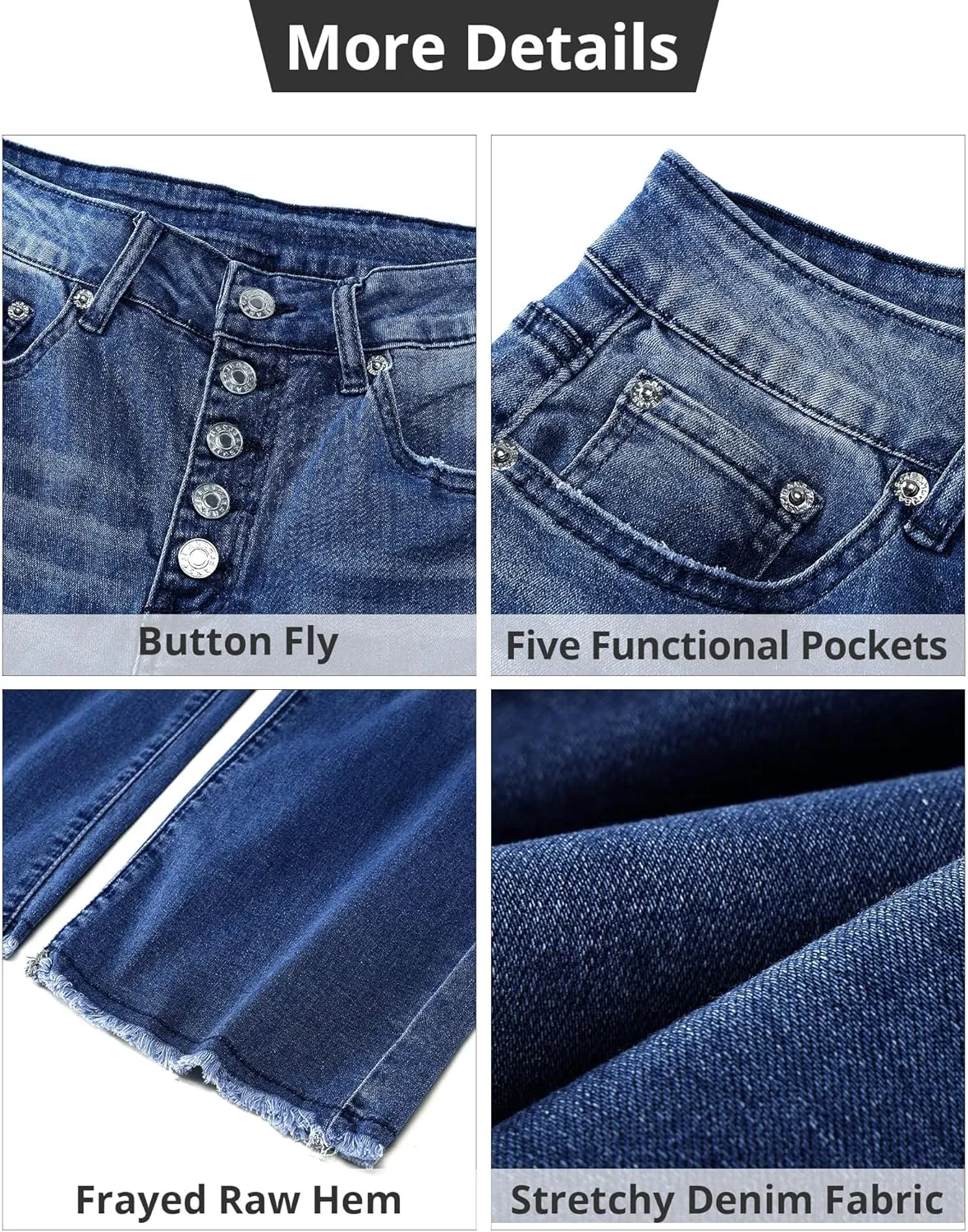 GRAPENT Capri Jeans for Women Trendy High Waisted Wide Leg Flare Button Fly Stretchy Denim Pants Raw Hem Cropped Jeans