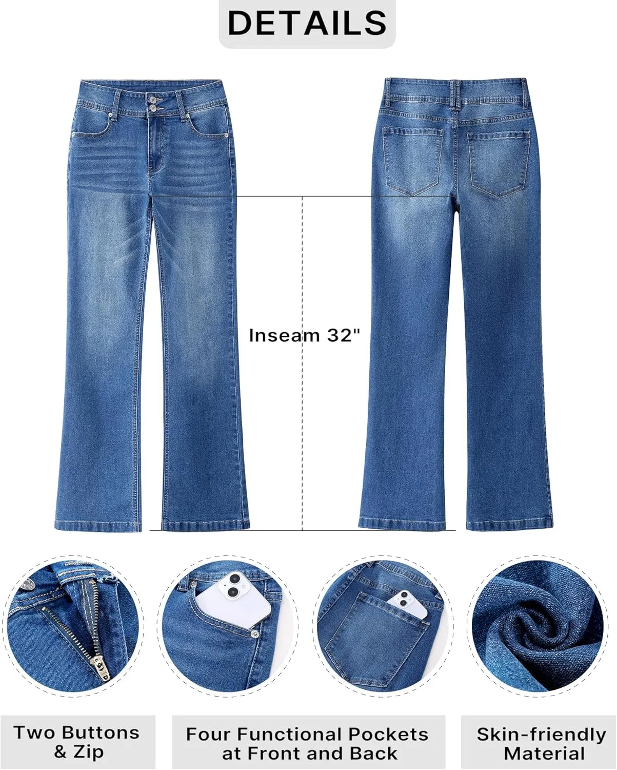 GRAPENT Wide Leg Jeans for Women Trendy High Waisted Flare Stretchy Denim Pants Baggy Dual Button Trouser Jeans Pockets