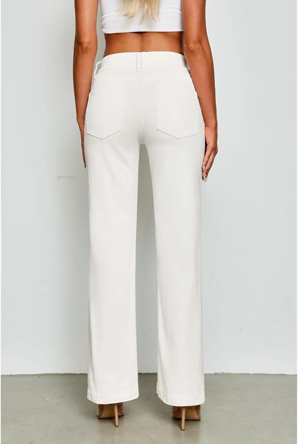 GRAPENT Wide Leg Jeans for Women Trendy High Waisted Flare Stretchy Denim Pants Baggy Dual Button Trouser Jeans Pockets