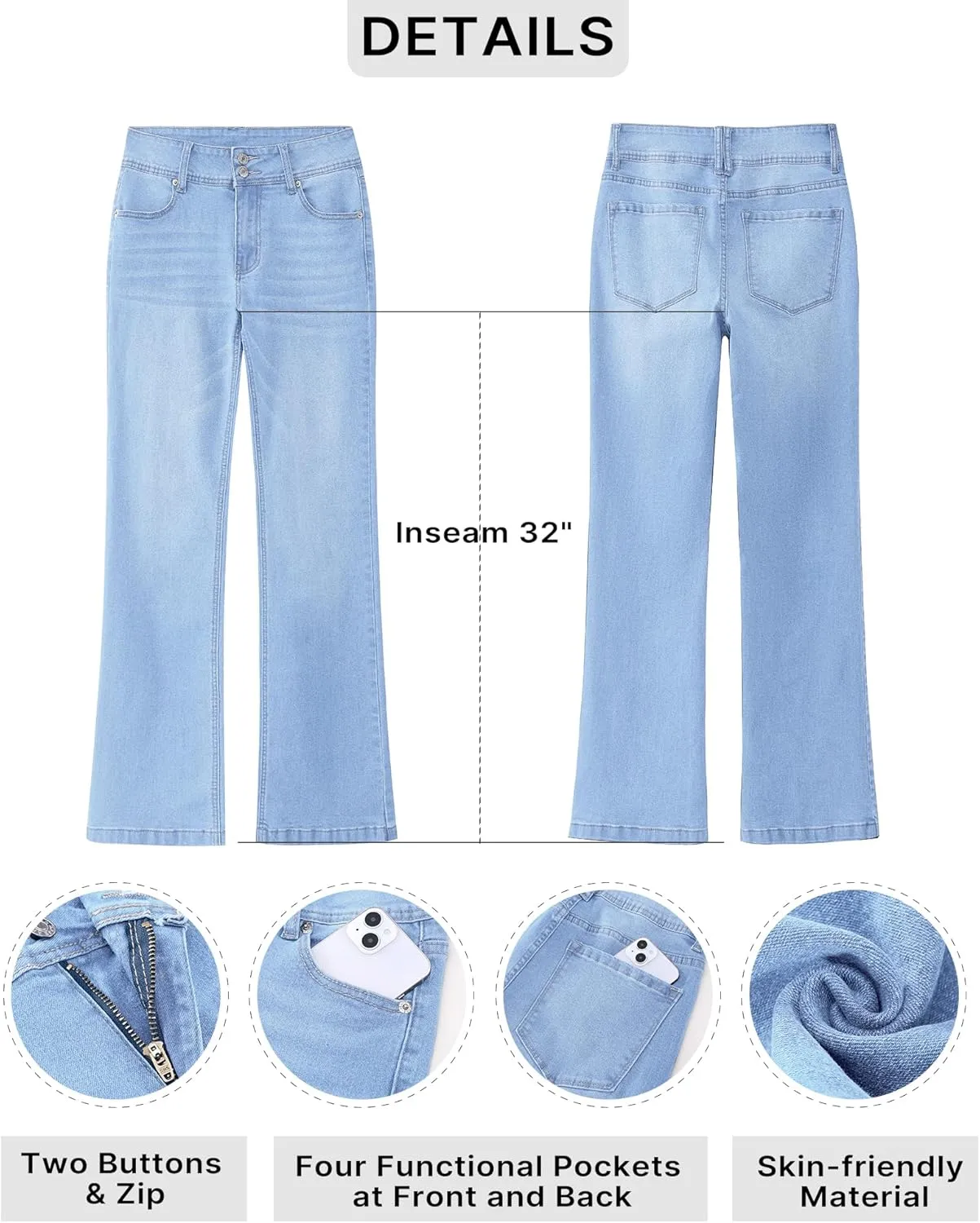 GRAPENT Wide Leg Jeans for Women Trendy High Waisted Flare Stretchy Denim Pants Baggy Dual Button Trouser Jeans Pockets