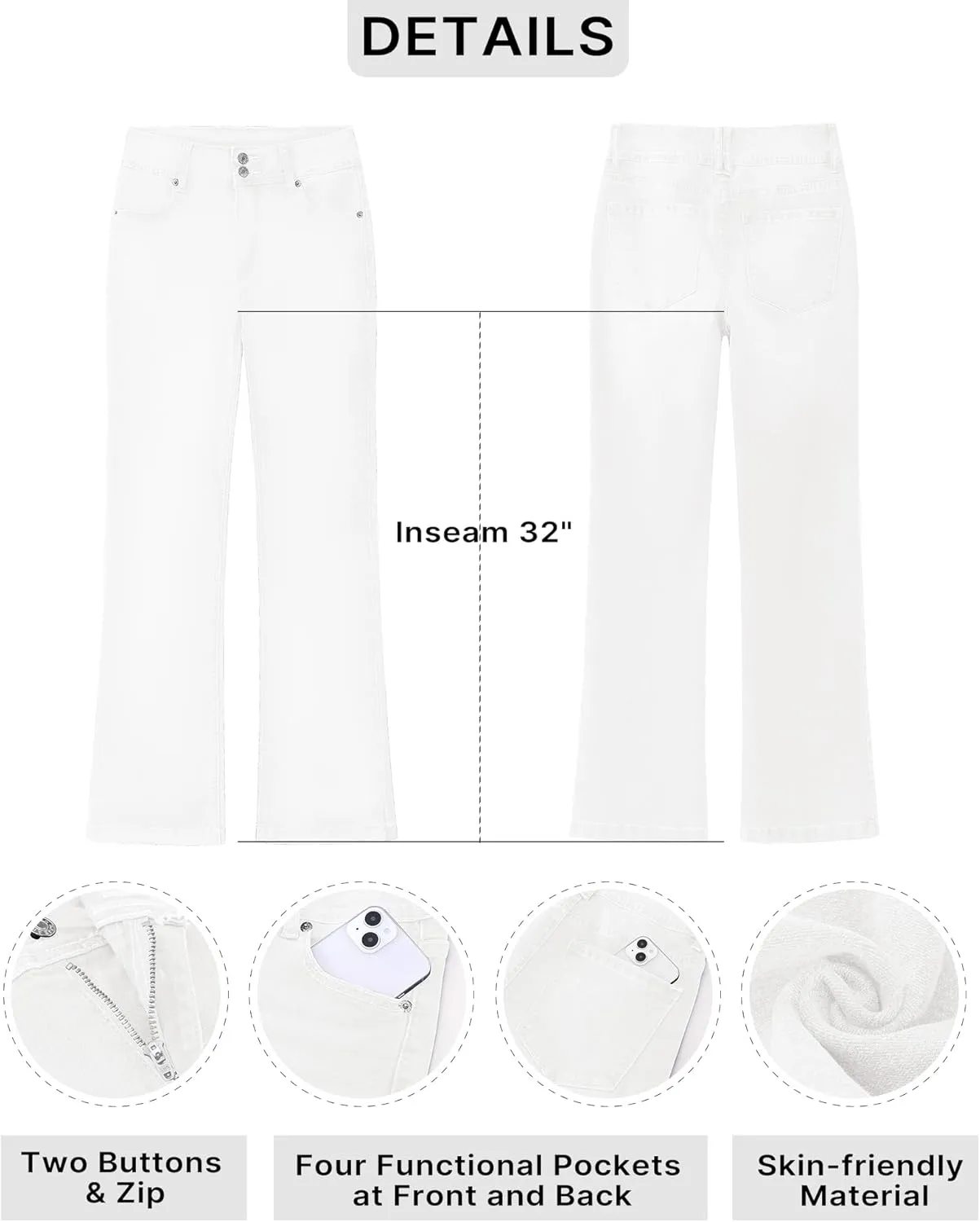 GRAPENT Wide Leg Jeans for Women Trendy High Waisted Flare Stretchy Denim Pants Baggy Dual Button Trouser Jeans Pockets