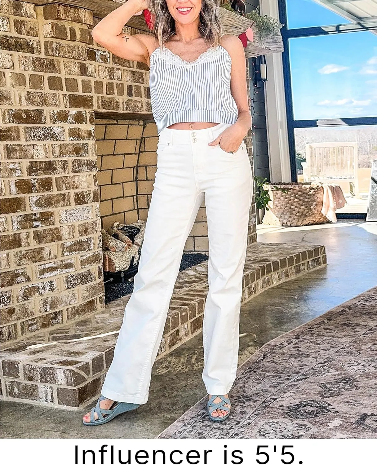 GRAPENT Wide Leg Jeans for Women Trendy High Waisted Flare Stretchy Denim Pants Baggy Dual Button Trouser Jeans Pockets
