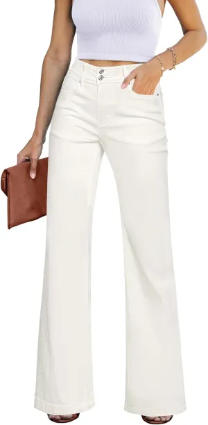 GRAPENT Wide Leg Jeans for Women Trendy High Waisted Flare Stretchy Denim Pants Baggy Dual Button Trouser Jeans Pockets