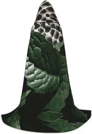 Green leaves Black hooded cloak for men & Women, wizard cloak with, Durable & Comfortable Long cape for Halloween, Cosplay, PartiesLarge