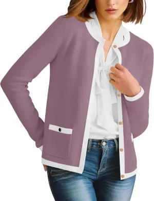 HAEOF Womens 2025 Fall Long Sleeve Button Up Cardigan Sweaters Crewneck Soft Lightweight Dressy Trendy Outwear with Pockets
