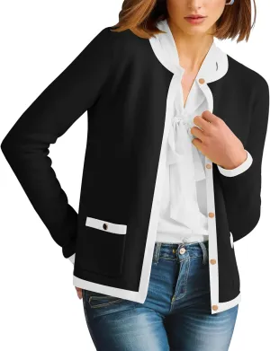 HAEOF Womens 2025 Fall Long Sleeve Button Up Cardigan Sweaters Crewneck Soft Lightweight Dressy Trendy Outwear with Pockets