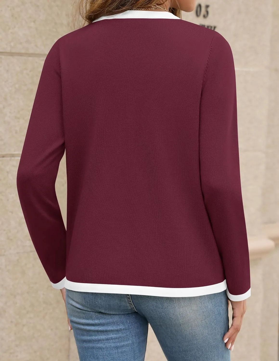 HAEOF Womens 2025 Fall Long Sleeve Button Up Cardigan Sweaters Crewneck Soft Lightweight Dressy Trendy Outwear with Pockets