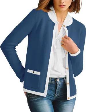 HAEOF Womens 2025 Fall Long Sleeve Button Up Cardigan Sweaters Crewneck Soft Lightweight Dressy Trendy Outwear with Pockets