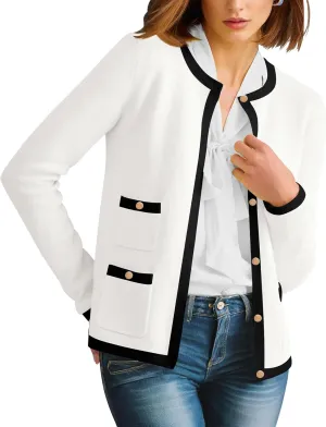HAEOF Womens 2025 Fall Long Sleeve Button Up Cardigan Sweaters Crewneck Soft Lightweight Dressy Trendy Outwear with Pockets
