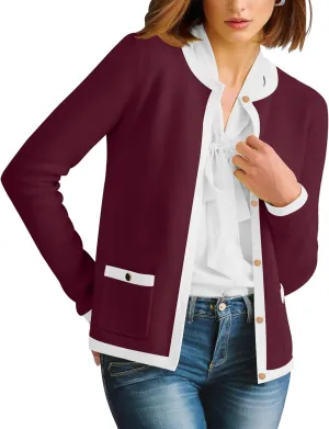 HAEOF Womens 2025 Fall Long Sleeve Button Up Cardigan Sweaters Crewneck Soft Lightweight Dressy Trendy Outwear with Pockets