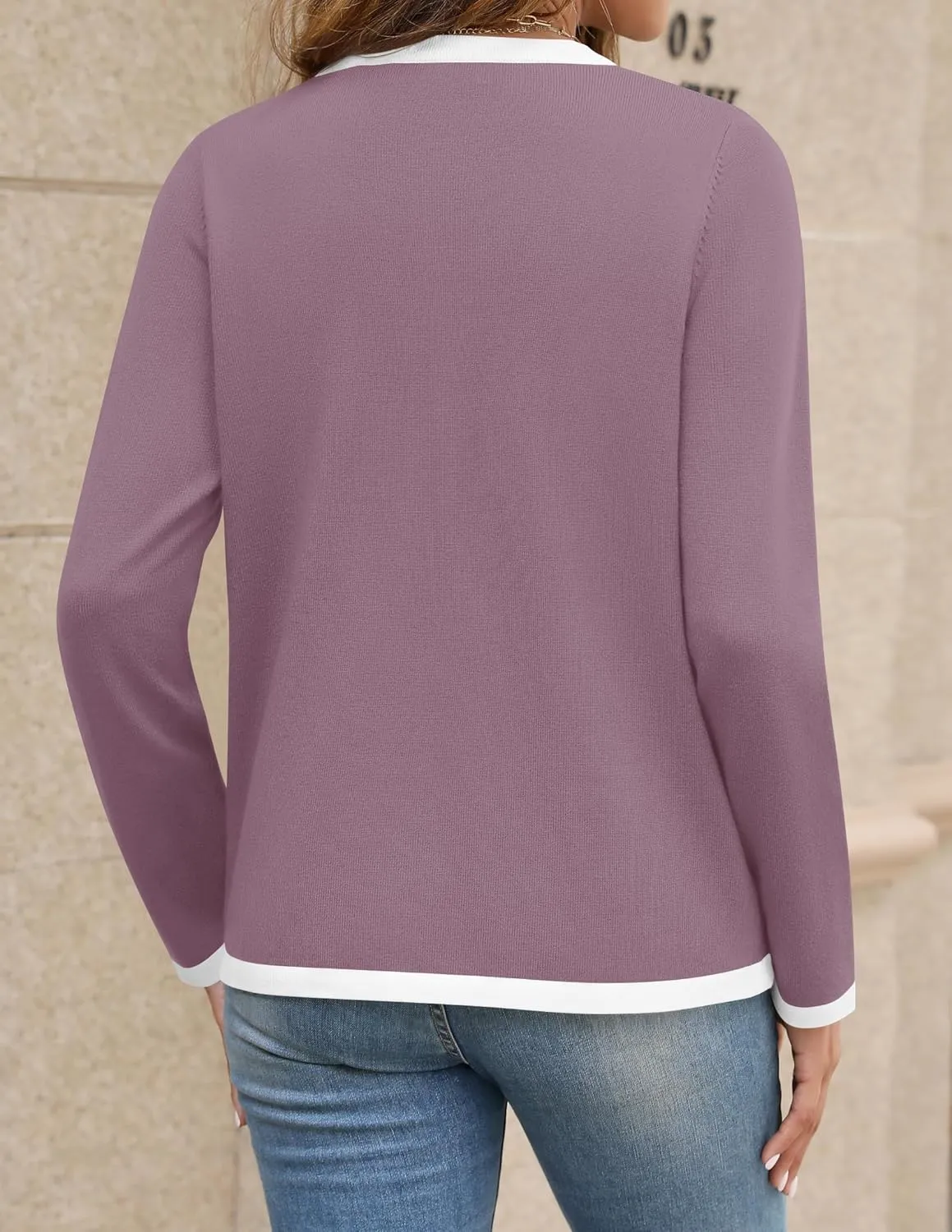 HAEOF Womens 2025 Fall Long Sleeve Button Up Cardigan Sweaters Crewneck Soft Lightweight Dressy Trendy Outwear with Pockets