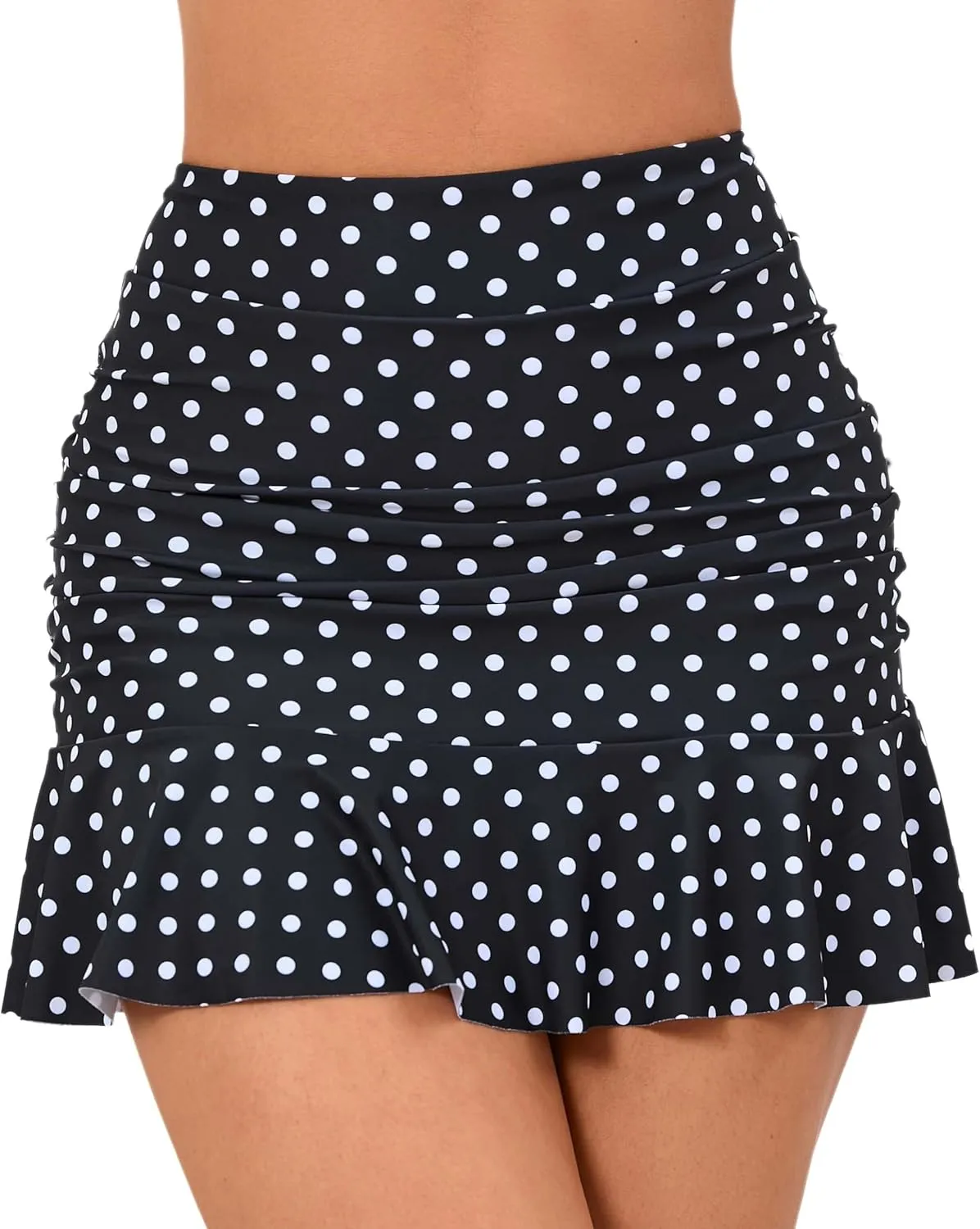 Halcurt Women's High Waisted Ruched Ruffle Swim Skirt with Shorts Tummy Control Tankini Swim Skort Bikini Swimsuit Bottoms