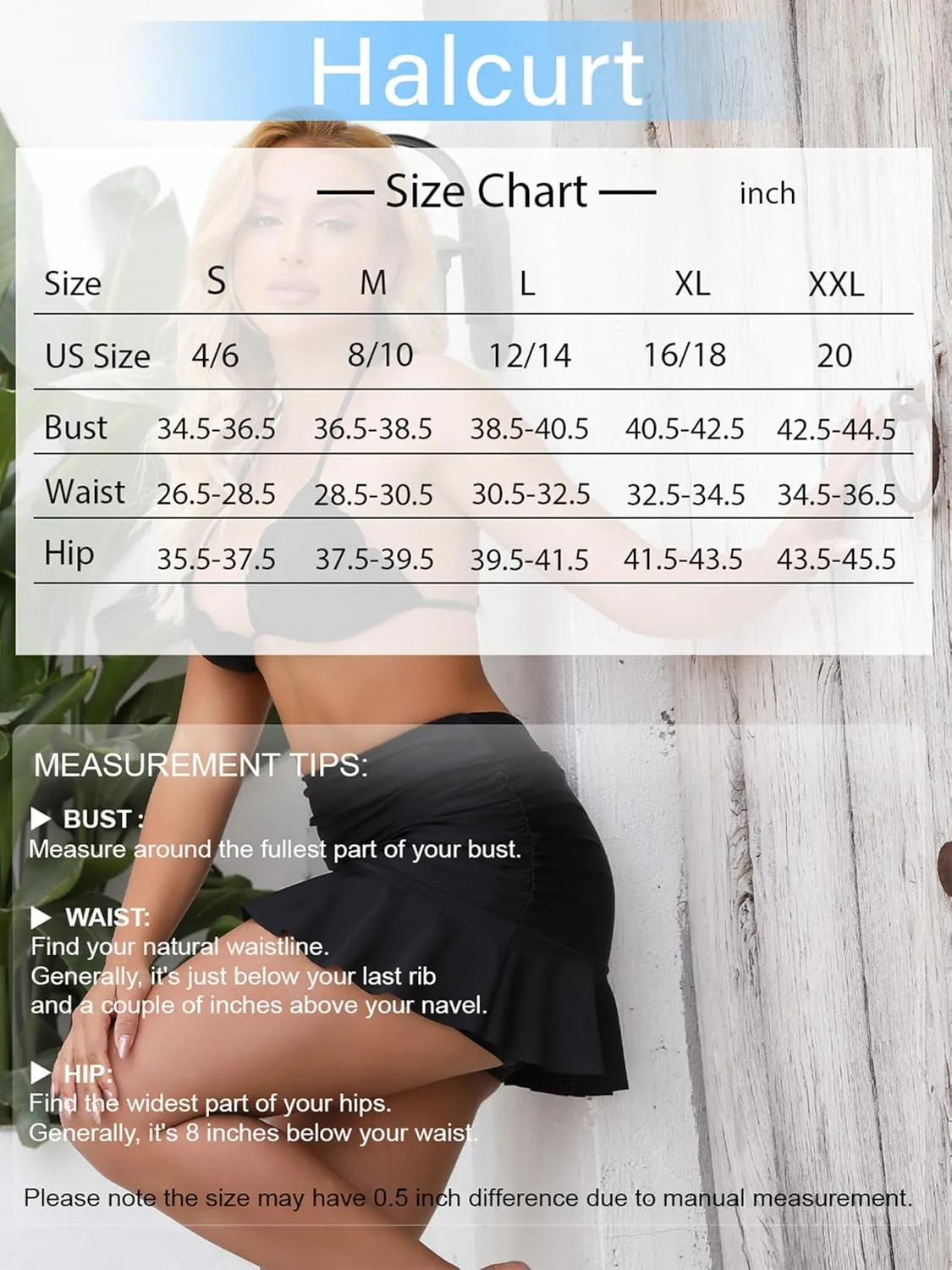 Halcurt Women's High Waisted Ruched Ruffle Swim Skirt with Shorts Tummy Control Tankini Swim Skort Bikini Swimsuit Bottoms