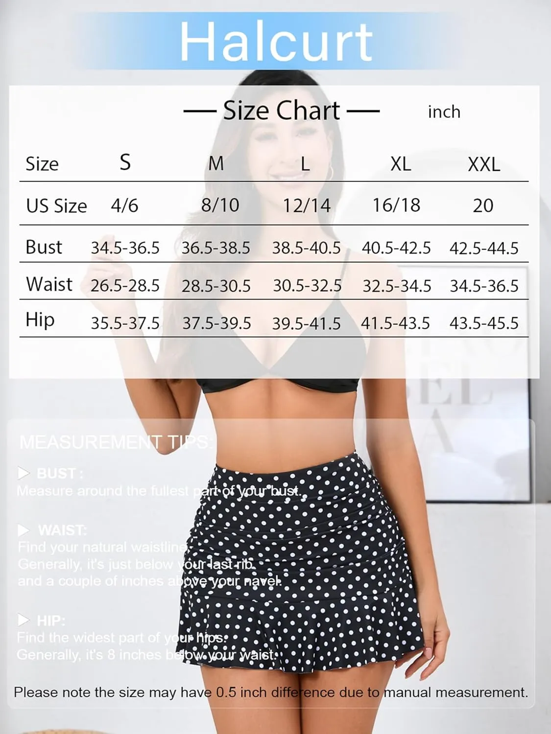 Halcurt Women's High Waisted Ruched Ruffle Swim Skirt with Shorts Tummy Control Tankini Swim Skort Bikini Swimsuit Bottoms