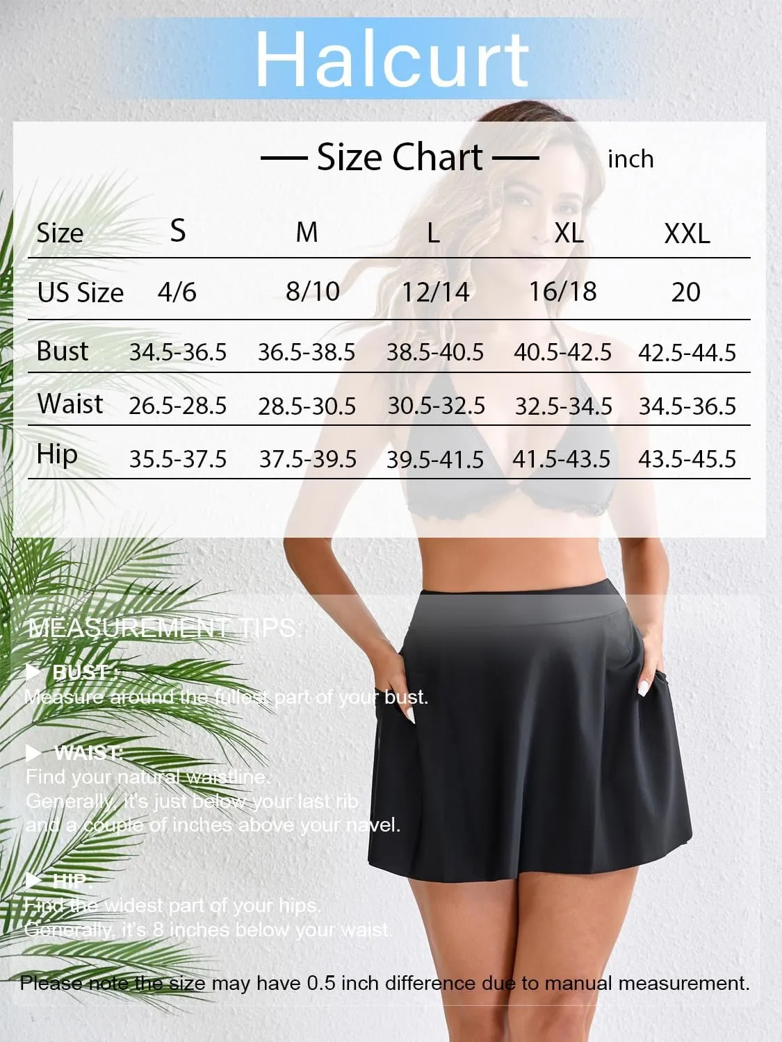 Halcurt Women's High Waisted Ruched Ruffle Swim Skirt with Shorts Tummy Control Tankini Swim Skort Bikini Swimsuit Bottoms