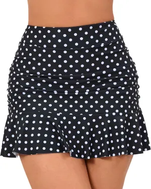 Halcurt Women's High Waisted Ruched Ruffle Swim Skirt with Shorts Tummy Control Tankini Swim Skort Bikini Swimsuit Bottoms