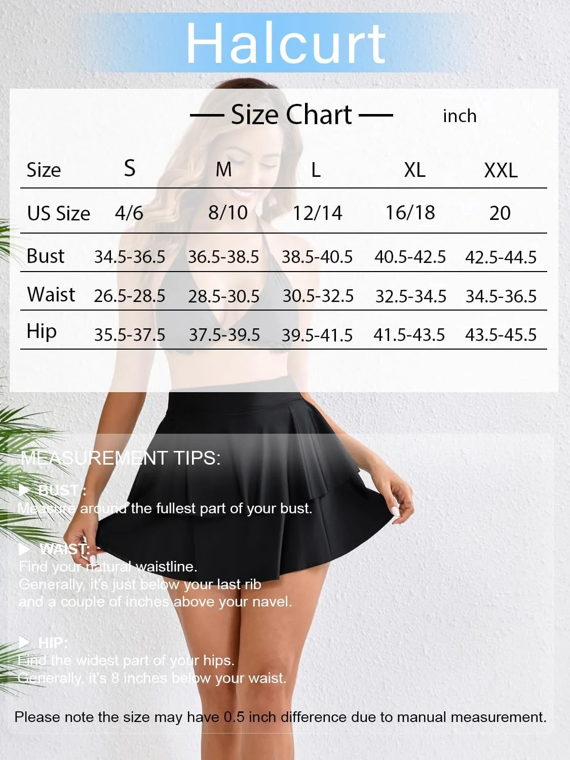 Halcurt Women's High Waisted Ruffle Swim Skirt with Shorts Tummy Control Swimsuit Bottoms