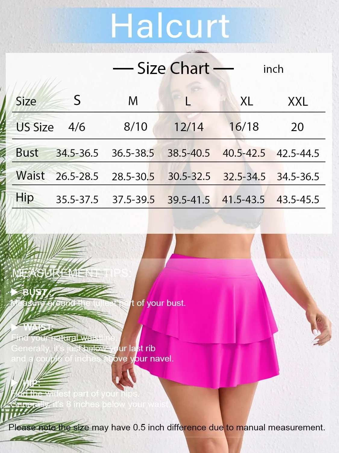 Halcurt Women's High Waisted Ruffle Swim Skirt with Shorts Tummy Control Swimsuit Bottoms