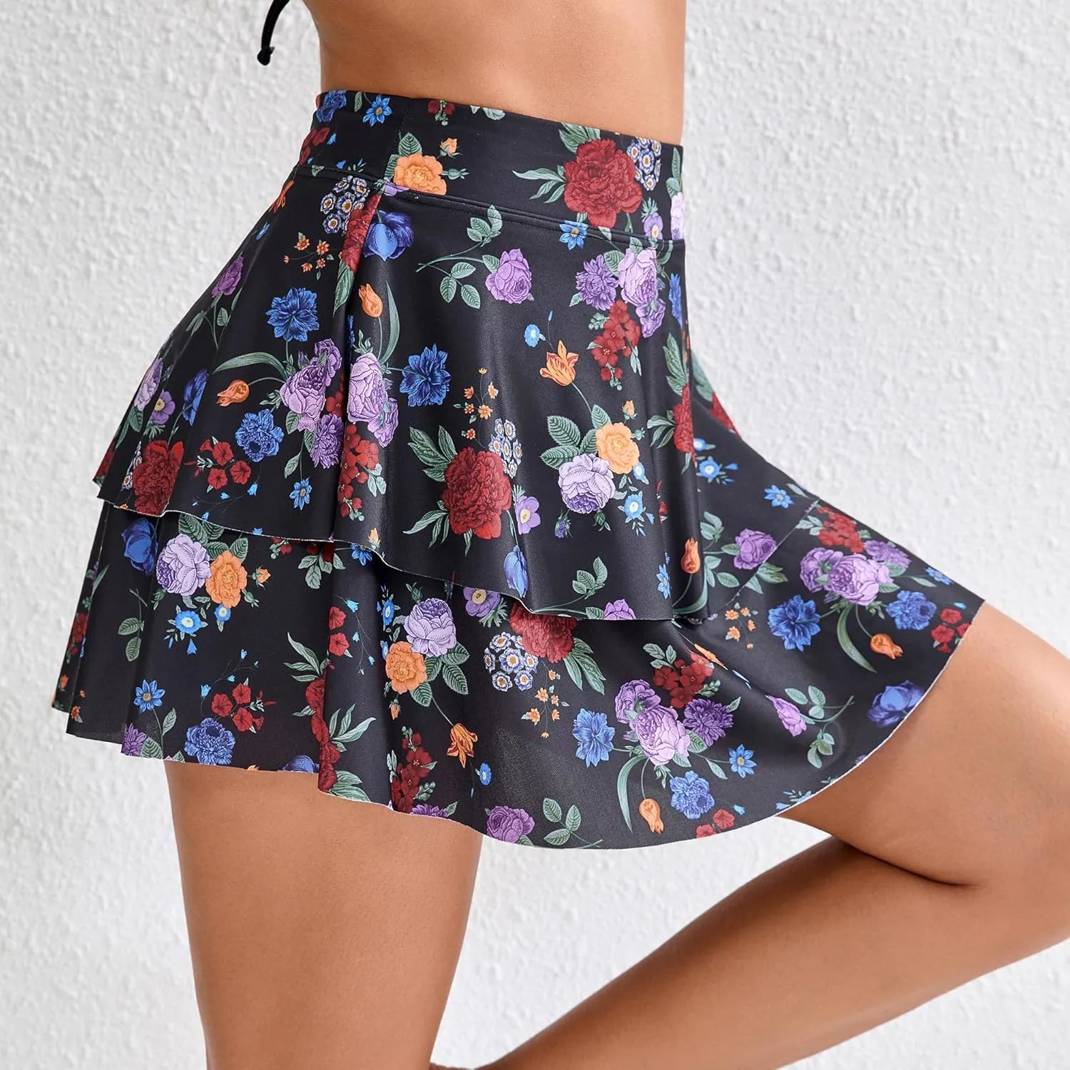 Halcurt Women's High Waisted Ruffle Swim Skirt with Shorts Tummy Control Swimsuit Bottoms