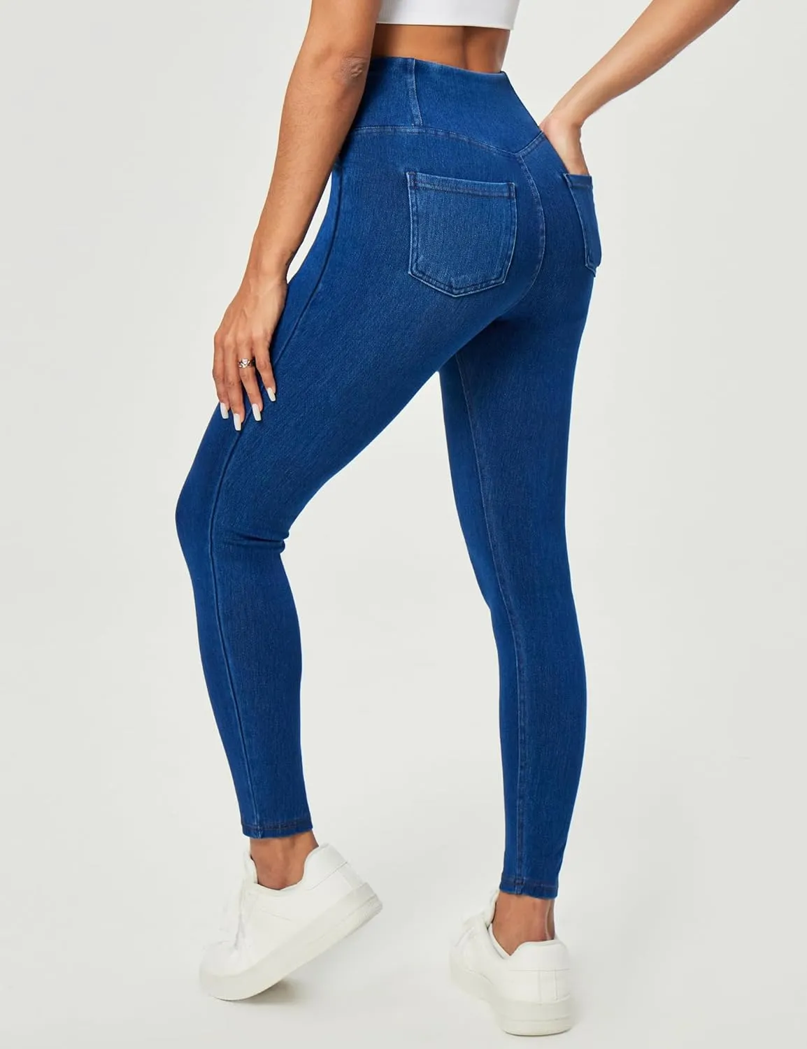 Heathyoga Crossover Jeggings for Women Tummy Control Pull on Stretchy Jeans for Women High Waisted Skinny Jeans