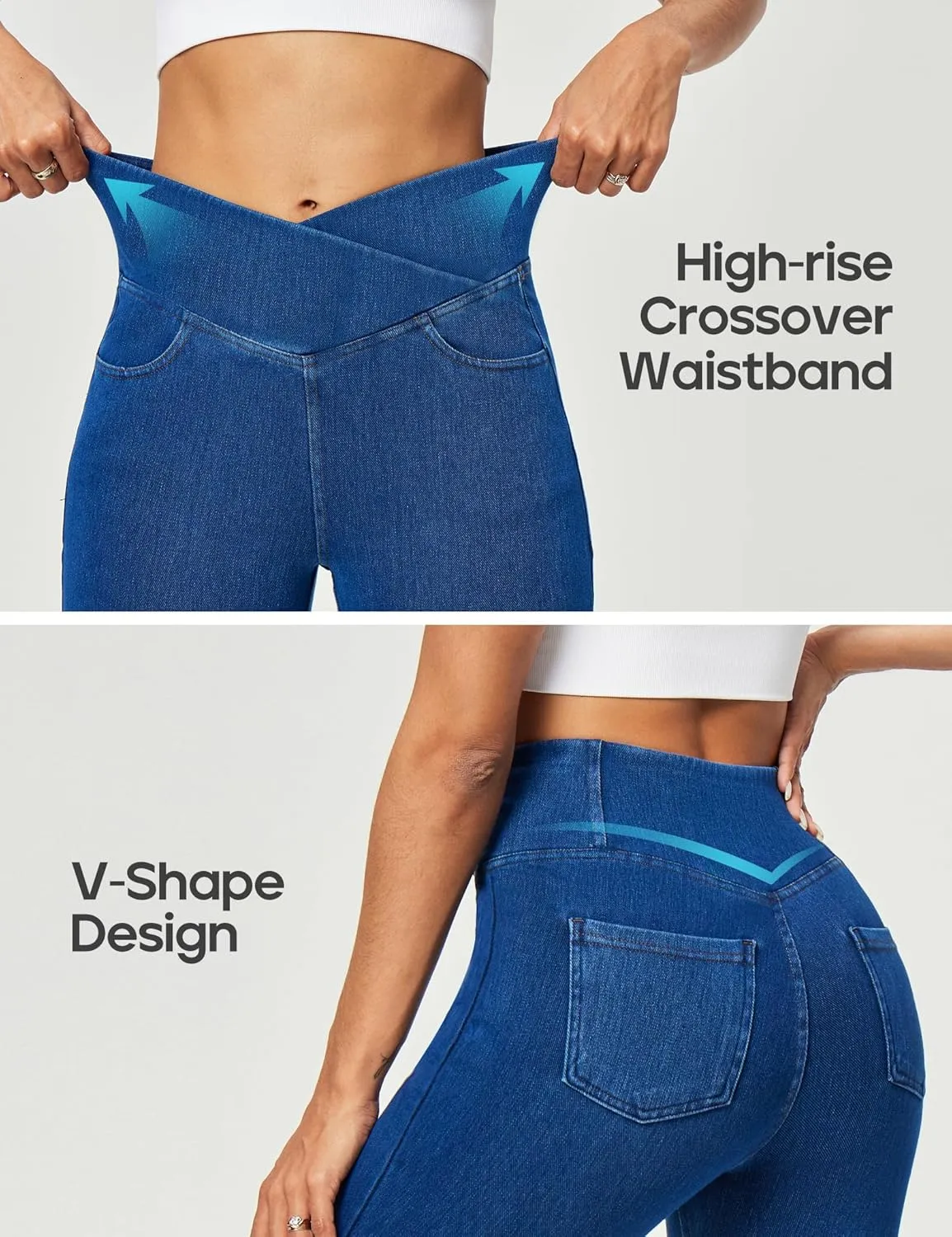Heathyoga Crossover Jeggings for Women Tummy Control Pull on Stretchy Jeans for Women High Waisted Skinny Jeans