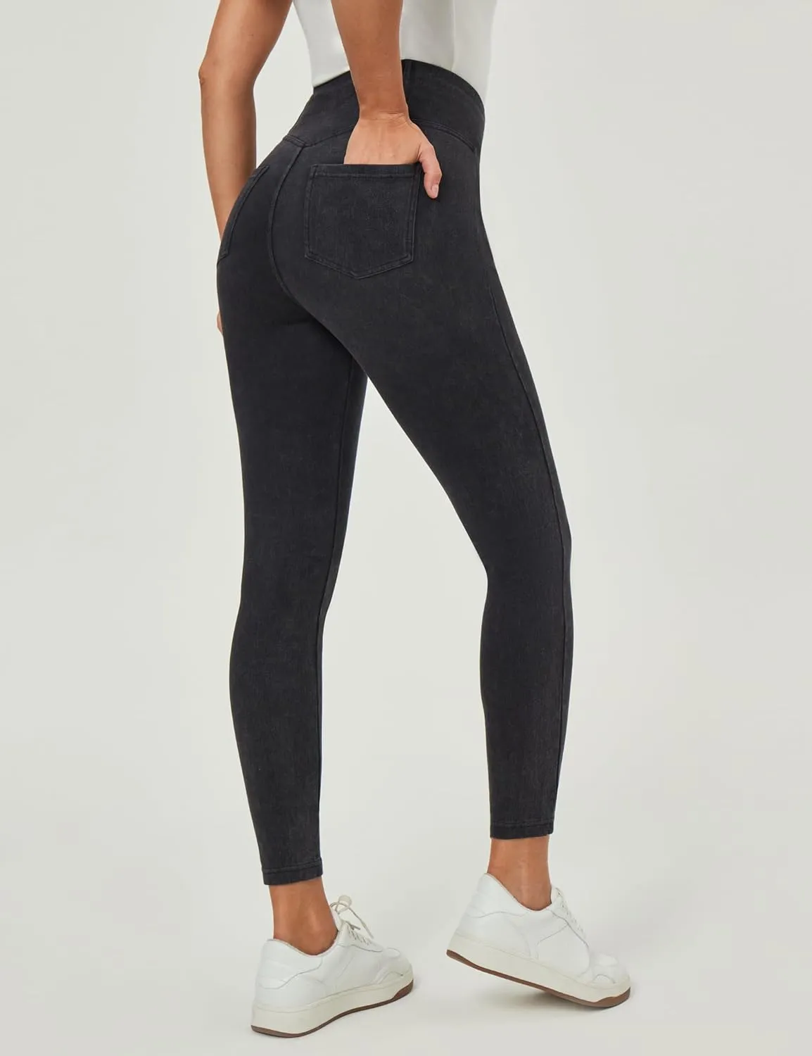Heathyoga Crossover Jeggings for Women Tummy Control Pull on Stretchy Jeans for Women High Waisted Skinny Jeans