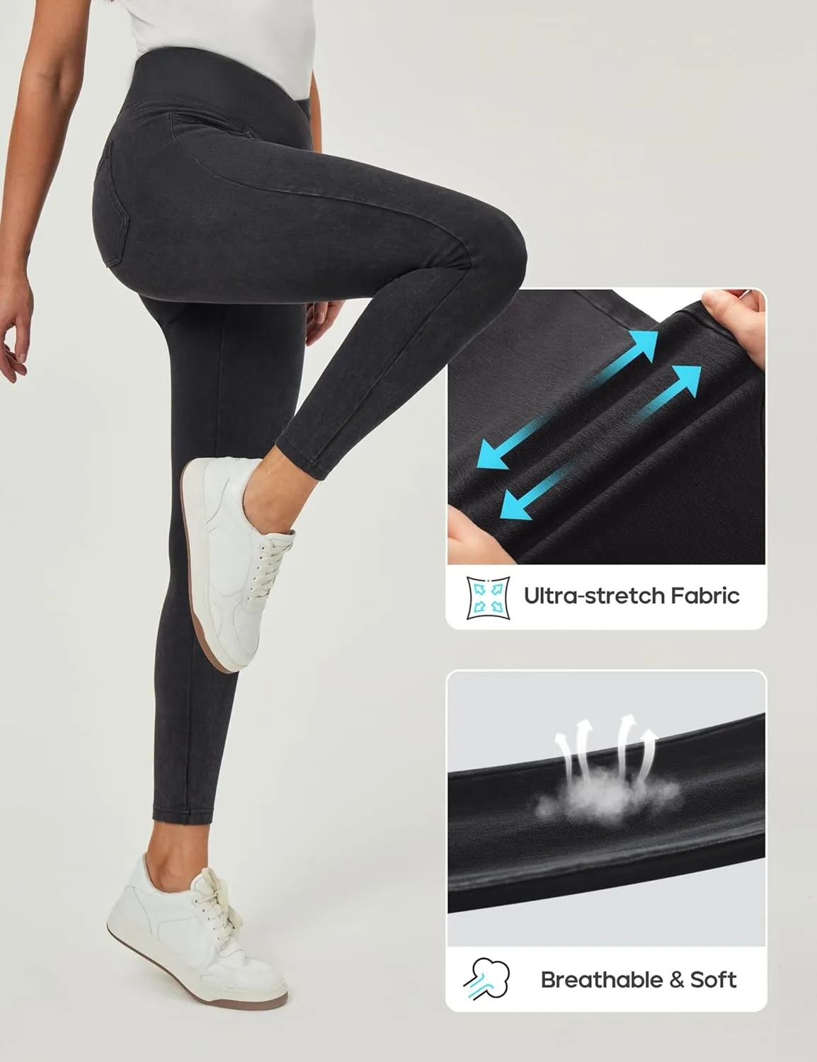Heathyoga Crossover Jeggings for Women Tummy Control Pull on Stretchy Jeans for Women High Waisted Skinny Jeans