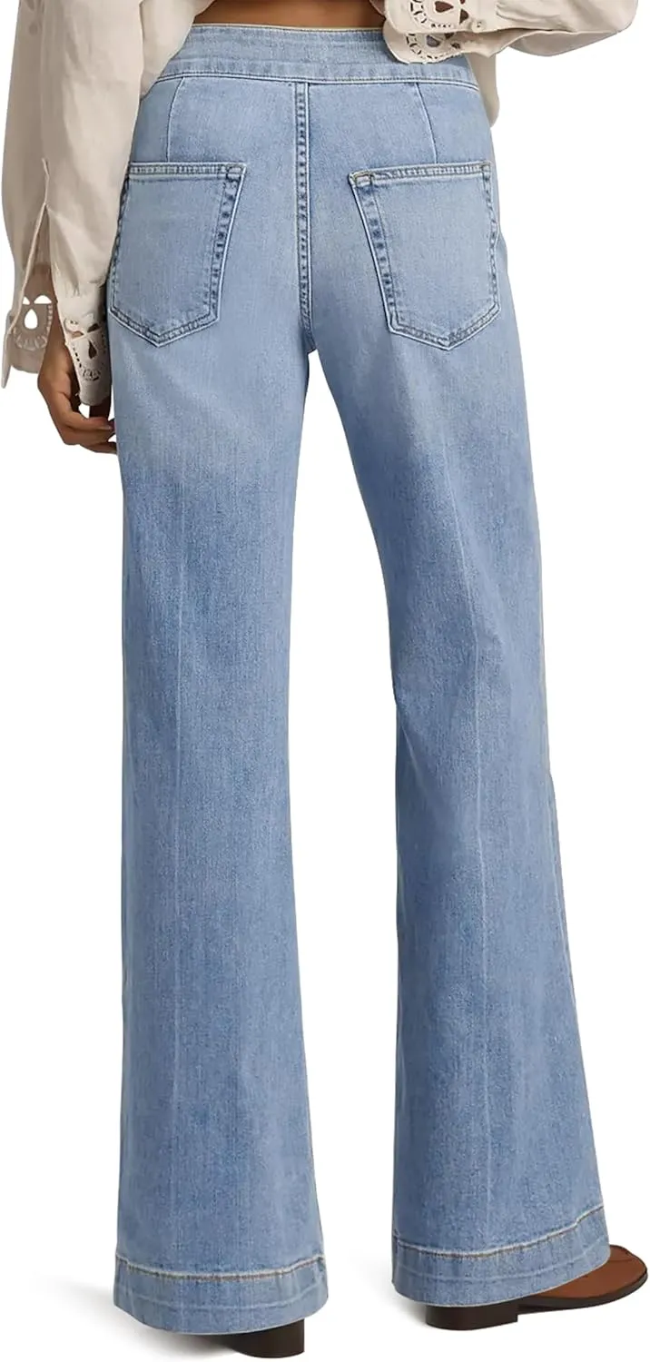 High Waisted Wide Leg Jeans Stretchy Flare Jeans for Women Loose Baggy Denim Pants with Pockets Y2K Trendy